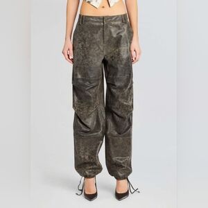 Retrofete Charcoal Black Wide-Leg Leather Cargo Tesla Pant